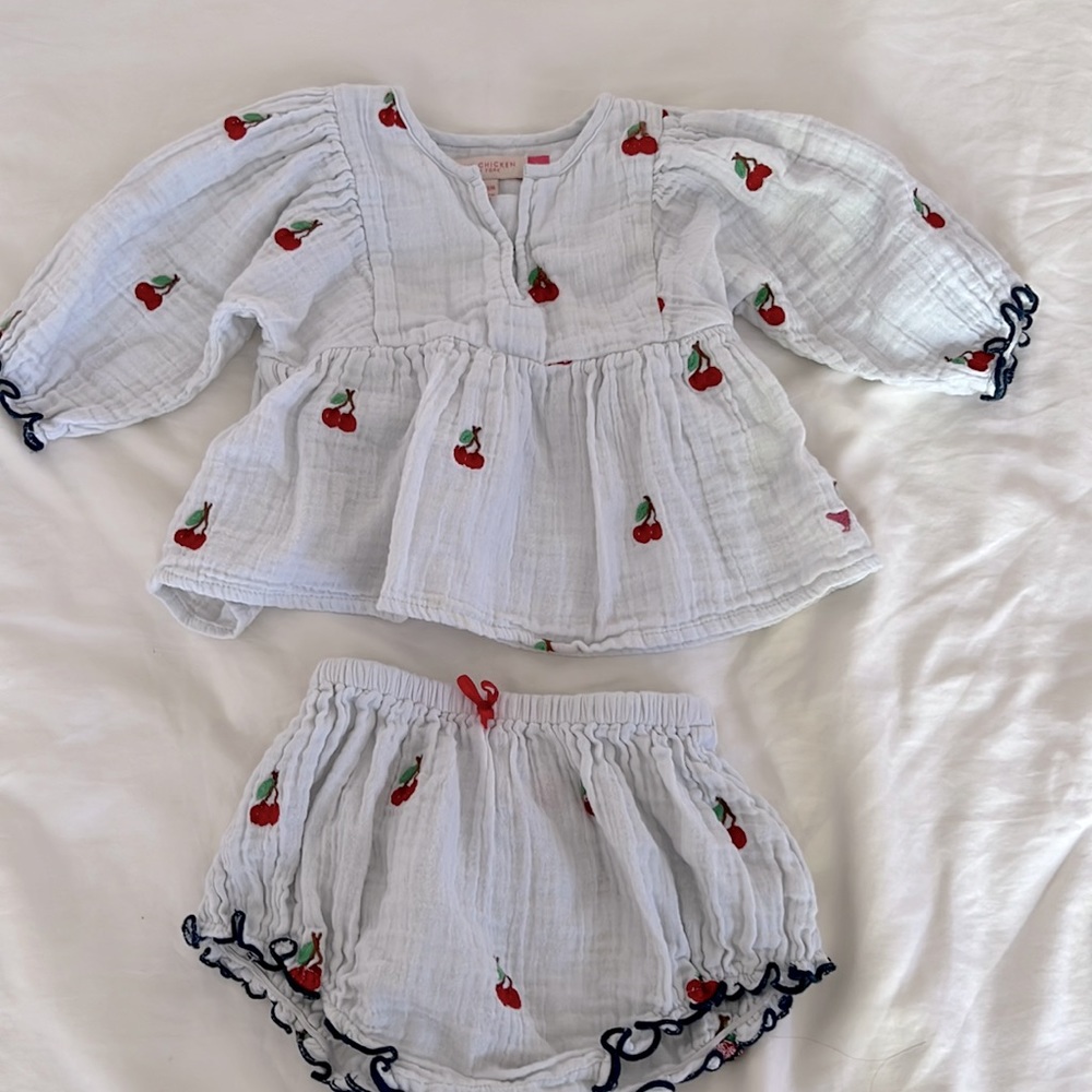 Pink Chicken Baby Cherry Top and Bottom Set size 12-18m